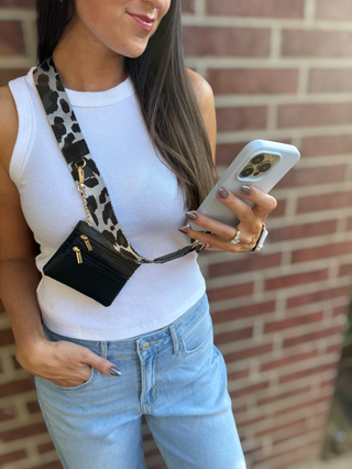 Cell Phone Crossbody Metallic Black Gold