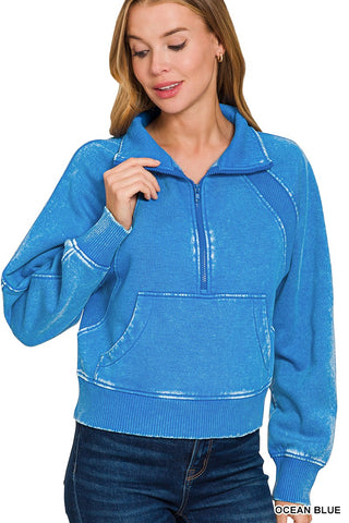 Acid Wash Half Zip Pullover