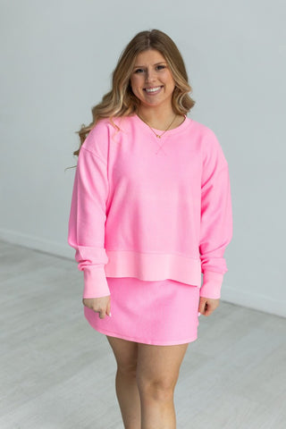 Electric Pink Cropped Corded Crew