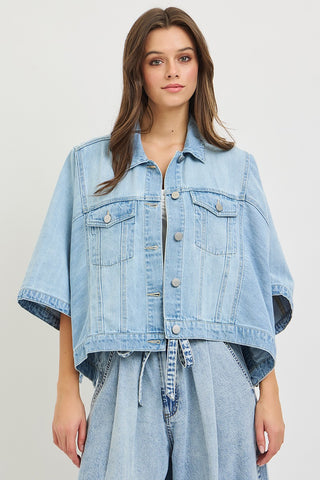 City Chic Denim Cape Jacket Light Wash by Risen