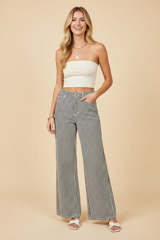 Pinstripe Perfect Wide Leg Jeans