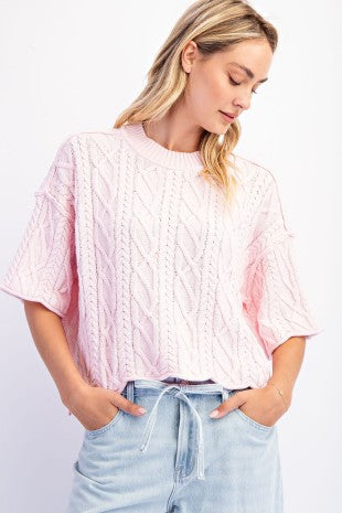 Pink Lemonade Cable Knit Sweater