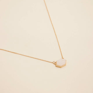 Hexagon Druzy Stone Charm Short Necklace