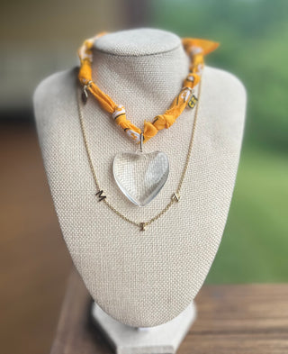 Nickel and Suede Bandana Necklace with Charms