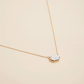 Hexagon Druzy Stone Charm Short Necklace