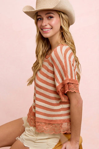 Terracotta Lace & Stripes Top