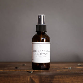 Leather + Vanilla Room + Linen Spray 4 oz.
