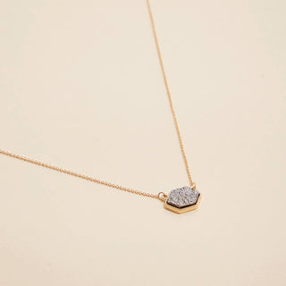 Hexagon Druzy Stone Charm Short Necklace