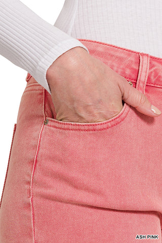 WASHED FRAYED CUTOFF HEM SHORTS-ASH PINK