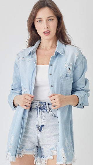 Distresses Denim Shirt
