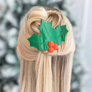 Glitter Holly Leaves Flat Hair Clip
