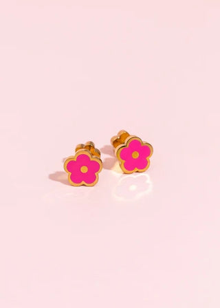 Hot Pink Flower Studs