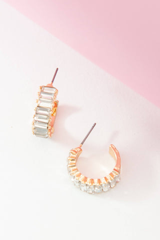 BAGUETTE STONE CIRCLE HOOP EARRINGS