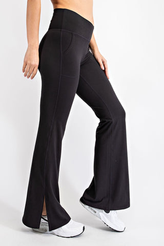 Like Butta Black V Waist Flared Yoga Pants