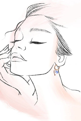 BLUE CERAMIC PORCELAIN TRIO HUGGIE HOOP EARRINGS 3