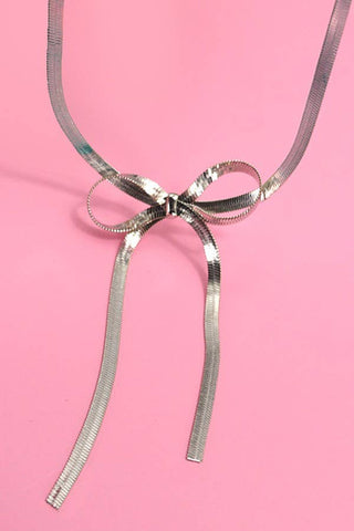 HERRINGBONE SNAKE CHAIN BOW NECKLACE-GOLD