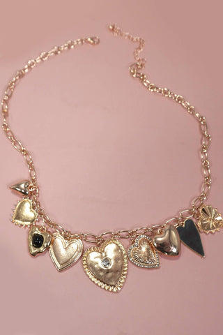 MULTI BOLD HEART CHARM NECKLACE