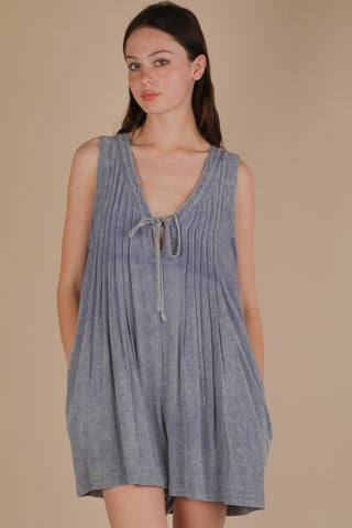 Mineral Washed Pleated Romper
