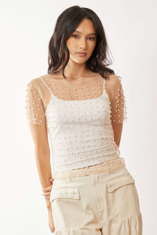 Pearl Mesh Short Sleeve Top